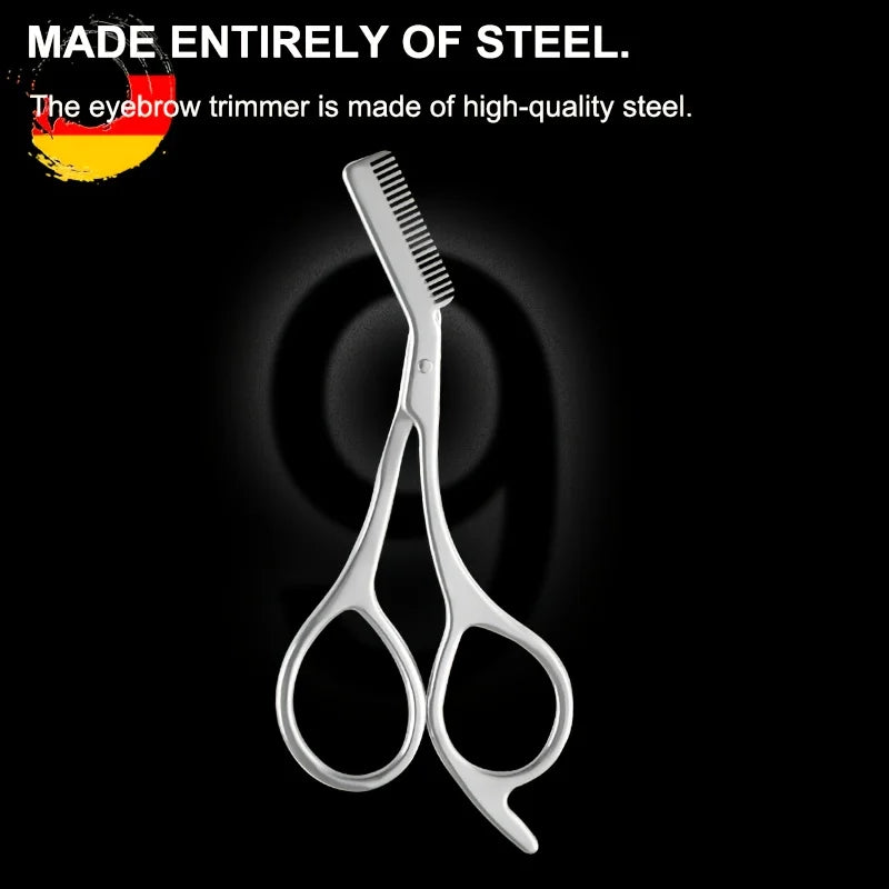 Stainless Steel Eyebrow Trimming Scissors with Comb, Facial Hair Grooming Tool for Men and Women Perfect Face Care Tool