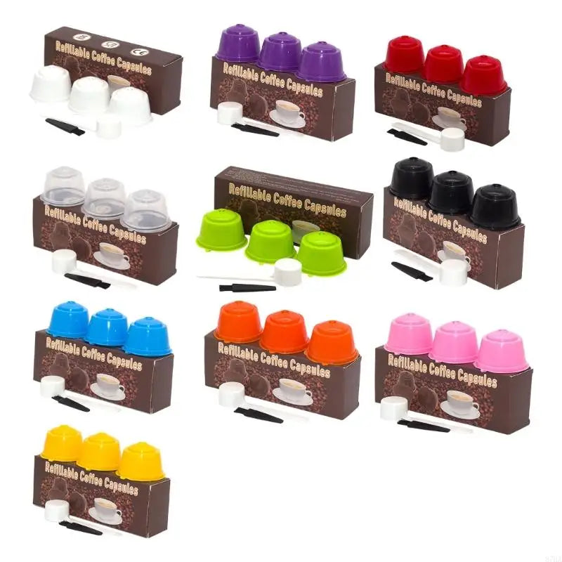 Coffee Pods Filters Set of 3 Reusable Including Cleaning Brush and Spoon Optional Color for Coffee Enthusiasts Present 87HA