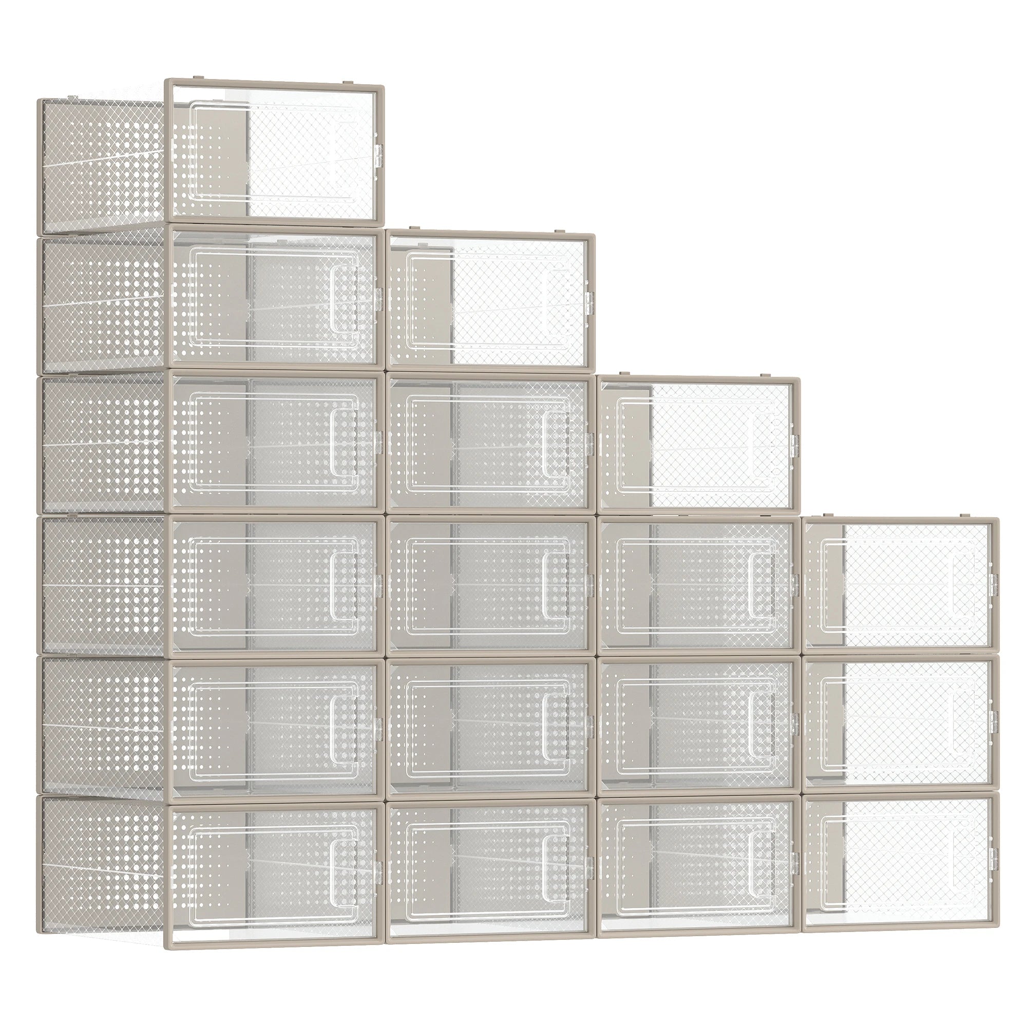 SONGMICS Shoe Boxes, Pack of 18 Stackable Shoe Storage Organisers, Foldable and Versatile for Sneakers, Fit up to UK Size 11