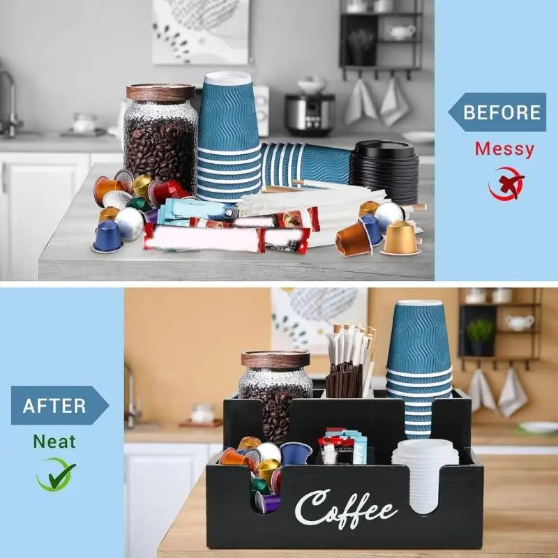 Wooden Coffee Pods Organizers With 6 Spacious Compartments And Sloped Designs For Easy Access B03E
