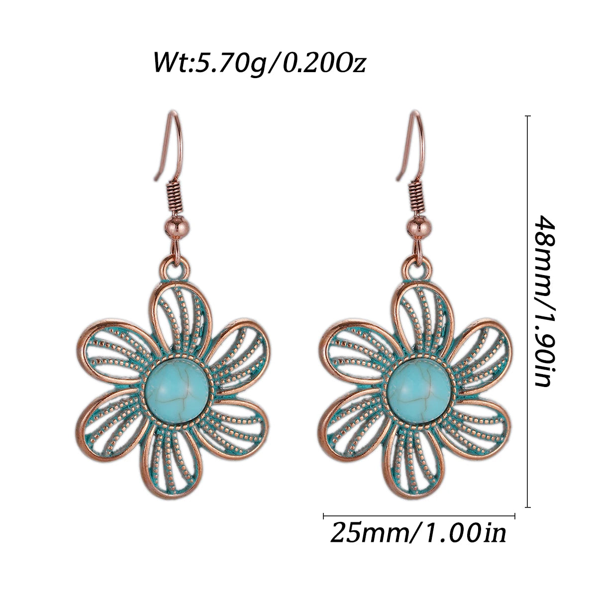 Antique New Blue Stone Turquoise Earring for Women Boho Fashion Bronze Geometric Water Drop Flower Dangle Earrings Jhumka