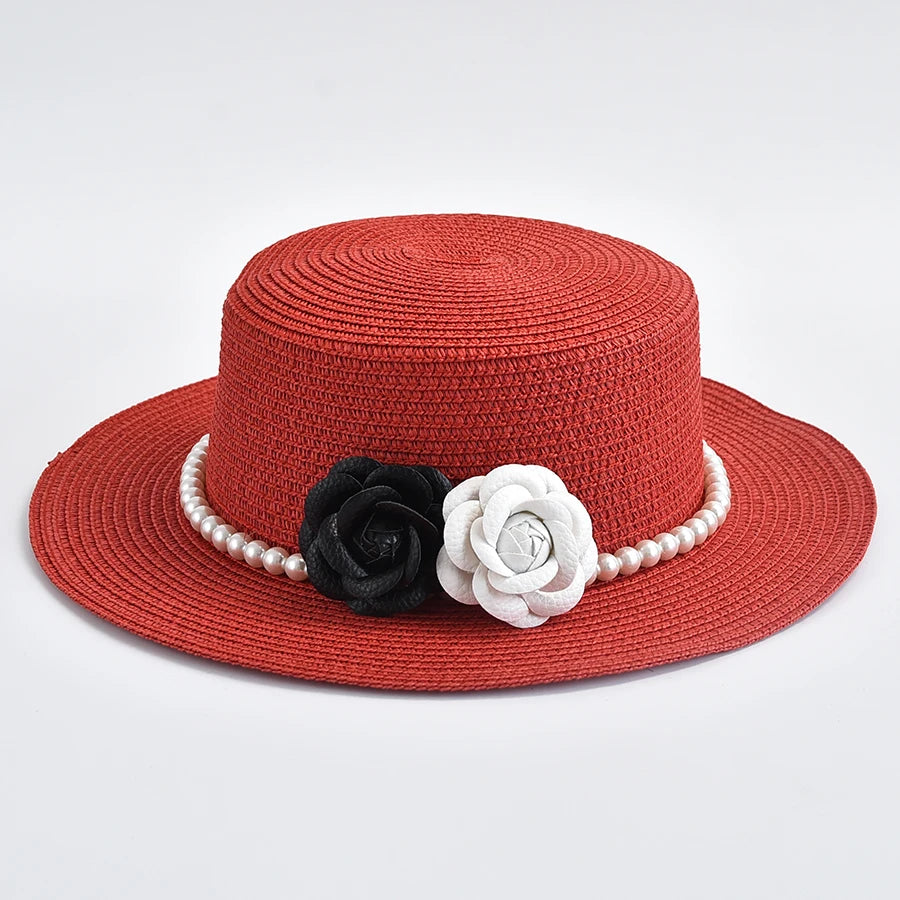 Straw Hats for Women French Style Elegant Holidays Boater Hat Summer Flat Top Beach Sun Hats Gorro