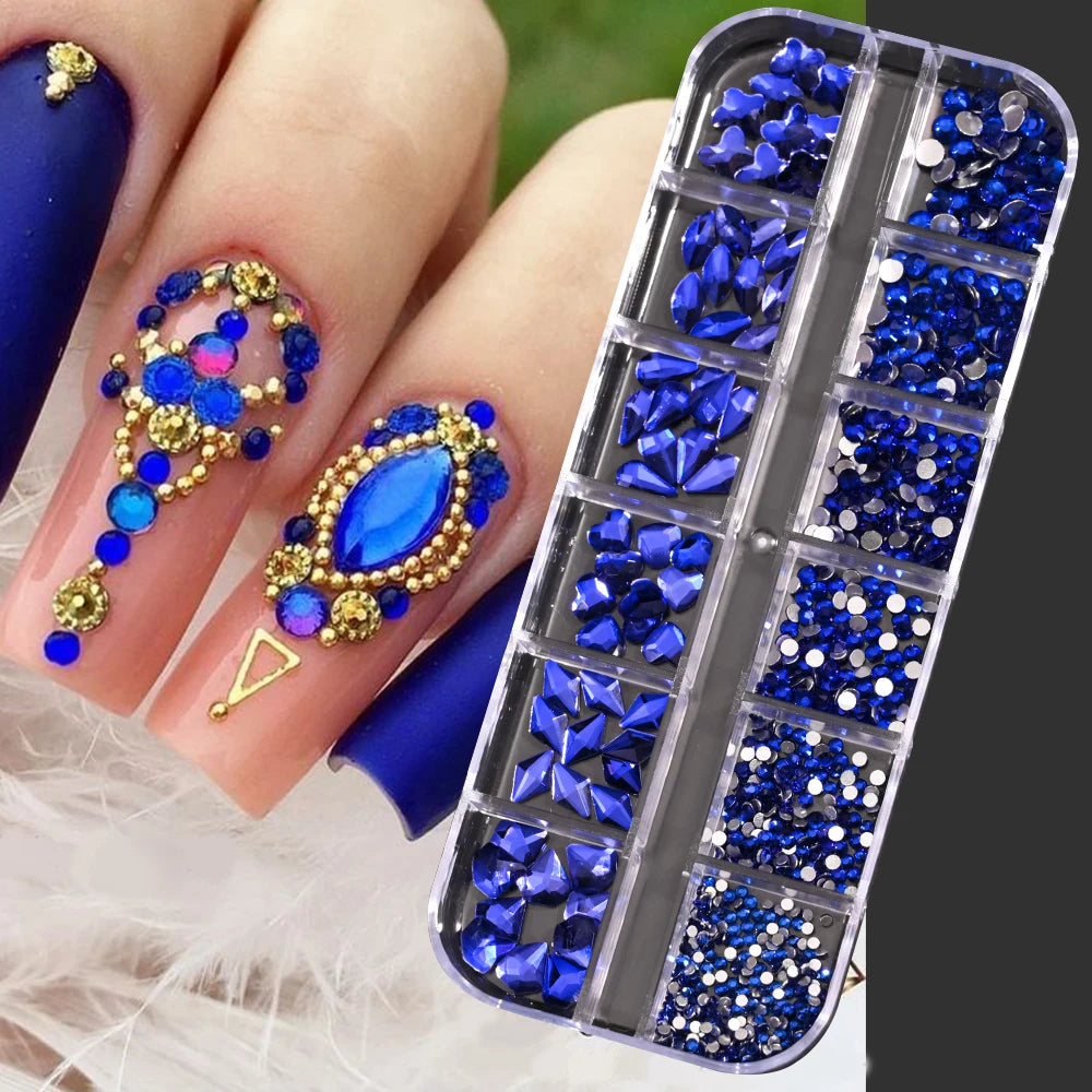 Nail Art Rhinestones Kit 2400pcs Nail Gems Ab Flatback Rhinestones Gems Stones with Storage Organizer for Design Bright Holiday