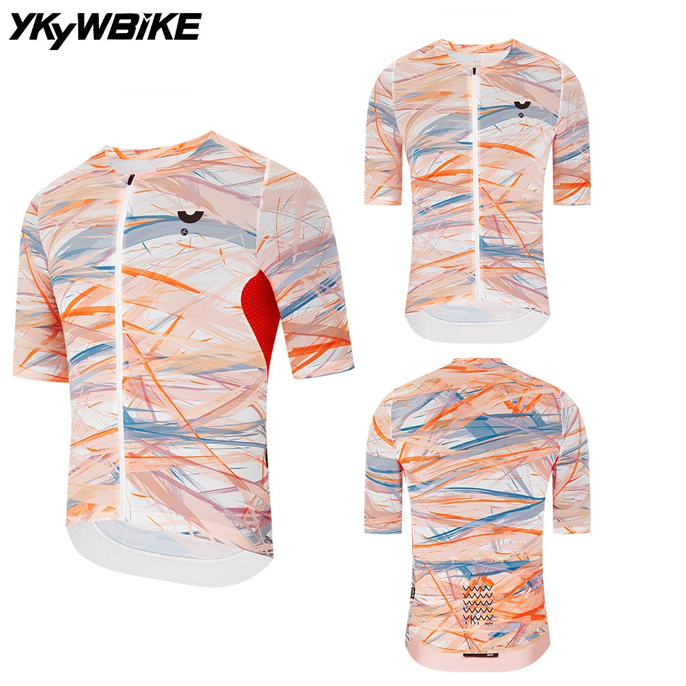 YKYW  Men's Cycling Jersey Collarless Soft Light Road Bike Tops Summer Breathable Maillot Short seamless Sleeve Shirt Slim Fit