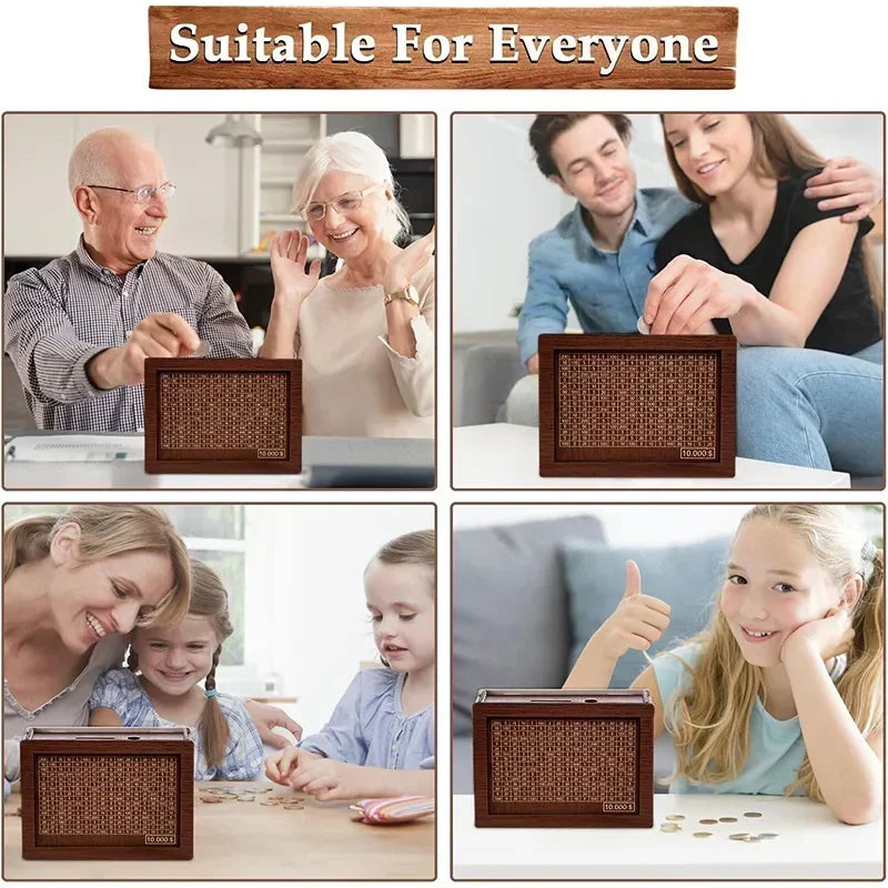Euro Saving Money Box Piggy Bank Cash Wooden Savings Challenge Box with Money Target Numbers Tirelire Alcancia Spaarpot