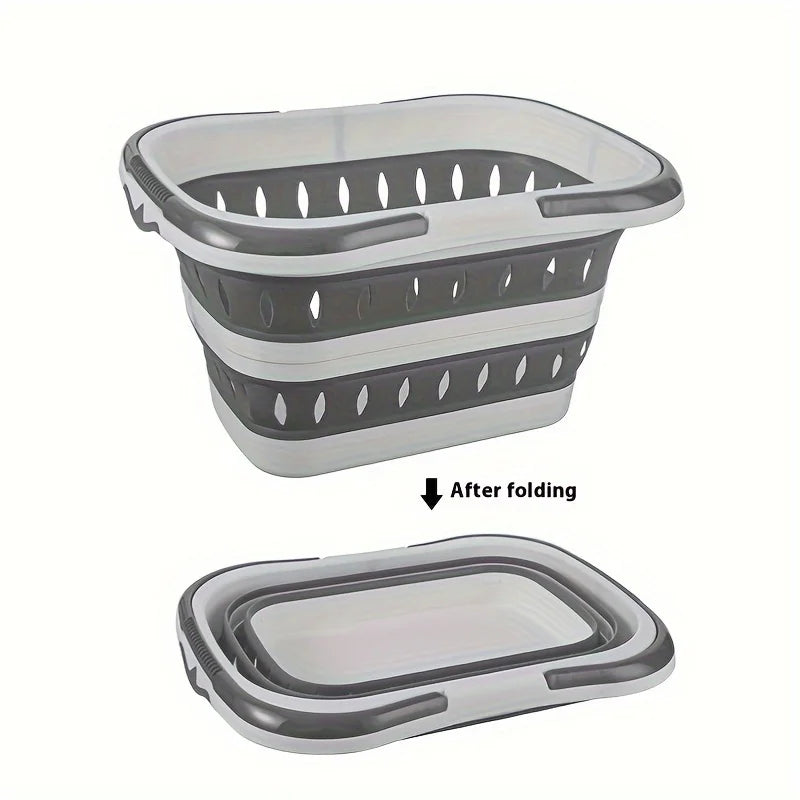 Collapsible Handled Laundry Basket Ellipse Oval Tub Portable Washing Tub Space Saving Laundry Containers Home Organizer Basket
