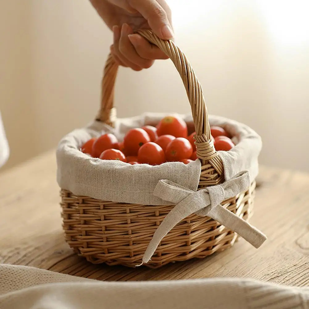 Handmade Flower Basket Wear-resistant Fruit Storage Basket Wedding Bow-knot Bridal Girl Flower Basket for Picnic Wicker Basket