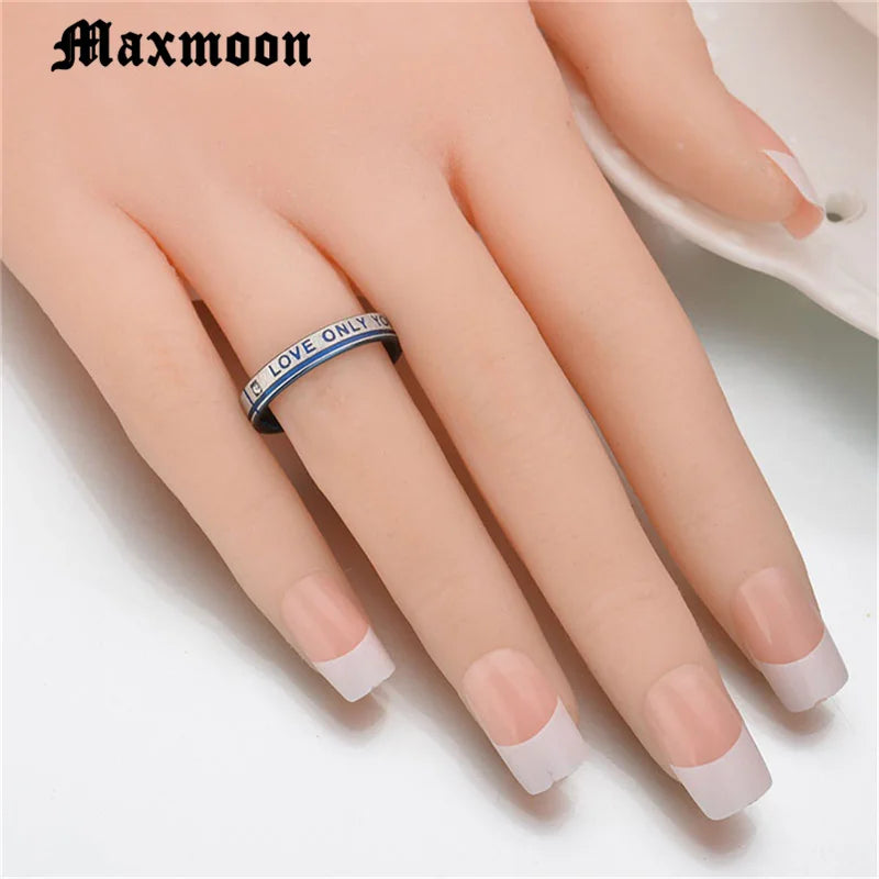 Maxmoon Couple Wedding Band Ring Stainless Steel CZ Stone Anniversary Engagement Promise Ring for Women Men