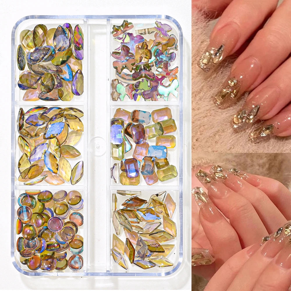 Nail Art Rhinestones Kit 2400pcs Nail Gems Ab Flatback Rhinestones Gems Stones with Storage Organizer for Design Bright Holiday