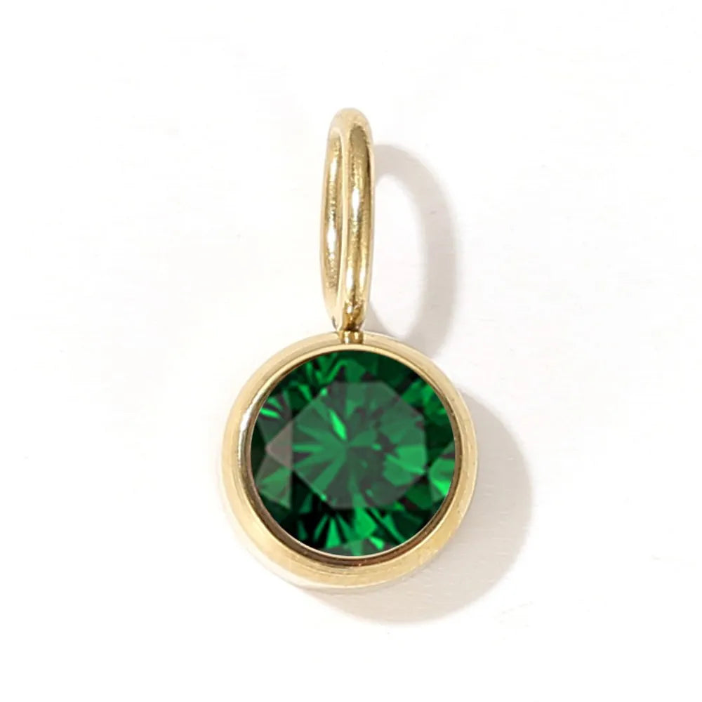 Zirconia Birthstone Pendant 12 Months Color Stone DIY Accessories for Necklace Stainless Steel Jewelry Birthday Gift Wholesale