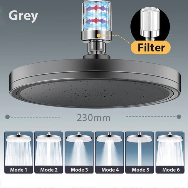 6 Modes Rainfall Shower Head Bathroom High Pressure Top Rain Shower Heads Shower Faucet Accessories With Filter