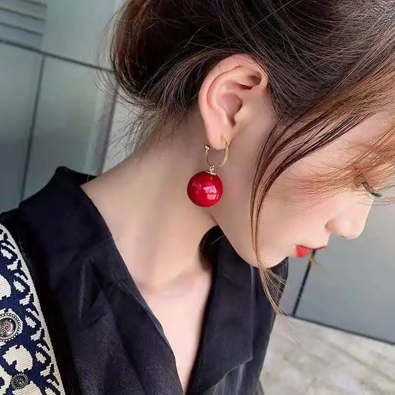 Fashion Exaggerated Large Round White Red Imitation Pearls Drop Earrings For Women Party Dangle Earrings Gift