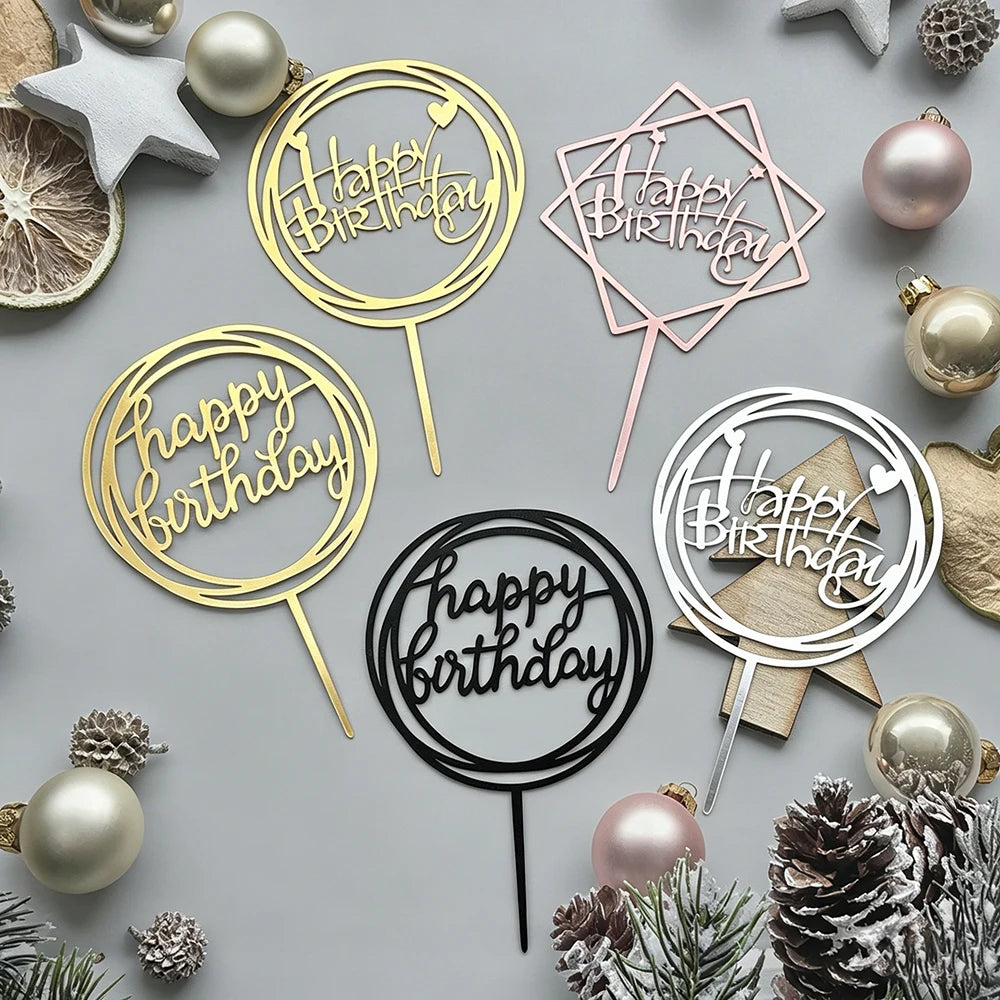 10Pcs Universal Acrylic Cake Topper Ornaments Fashionable Multicolor Decor for Men Women Birthday Baby Shower Party Supplies