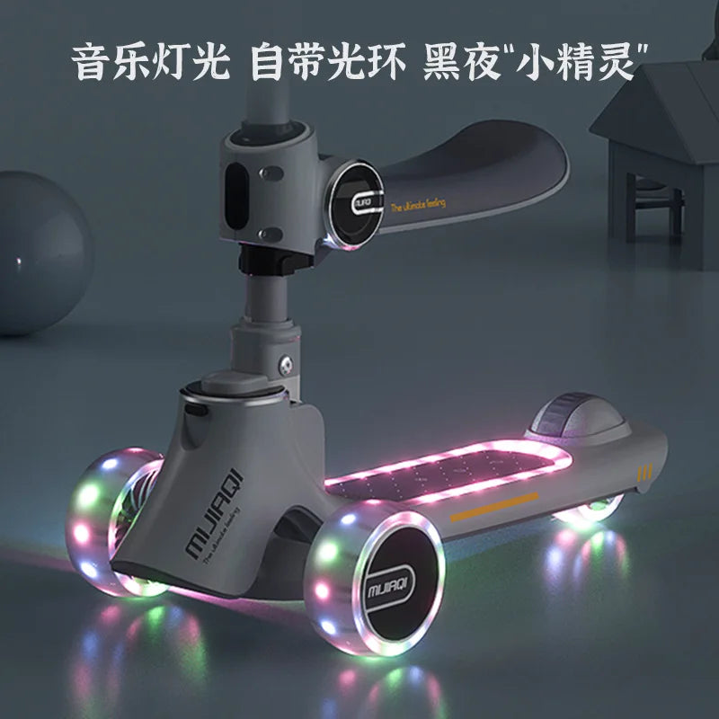 Scooter for children aged 1-3 to 12 years old, three in one for boys, girls, and babies. Can be seated or ridden