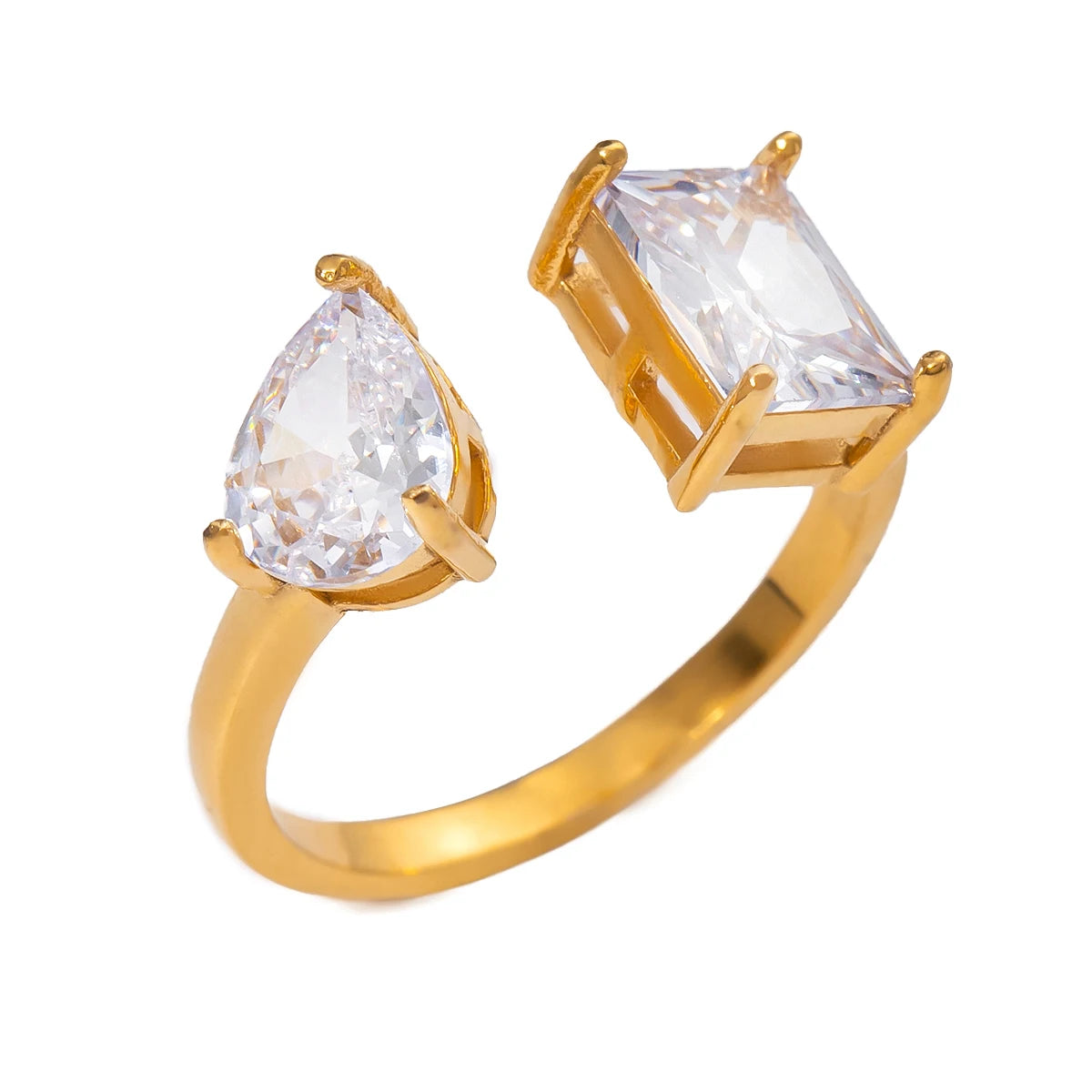 Uworld Waterproof Fashion Stainless Steel Cubic Zirconia Adjustable Open Ring Gold Color Unique Bling Charm Jewelry кольцо женск