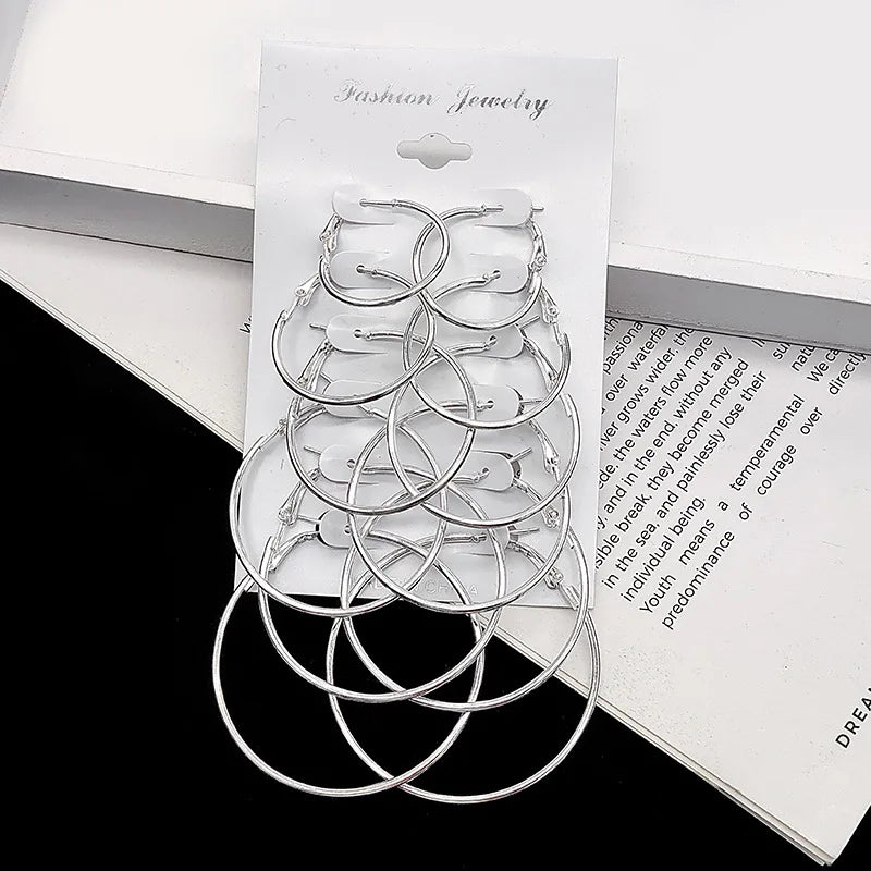 12pcs/lot Women's Hoop Earrings Gold Color Round Large Earrings Set Brincos Loop Earrings new pendientes para novia