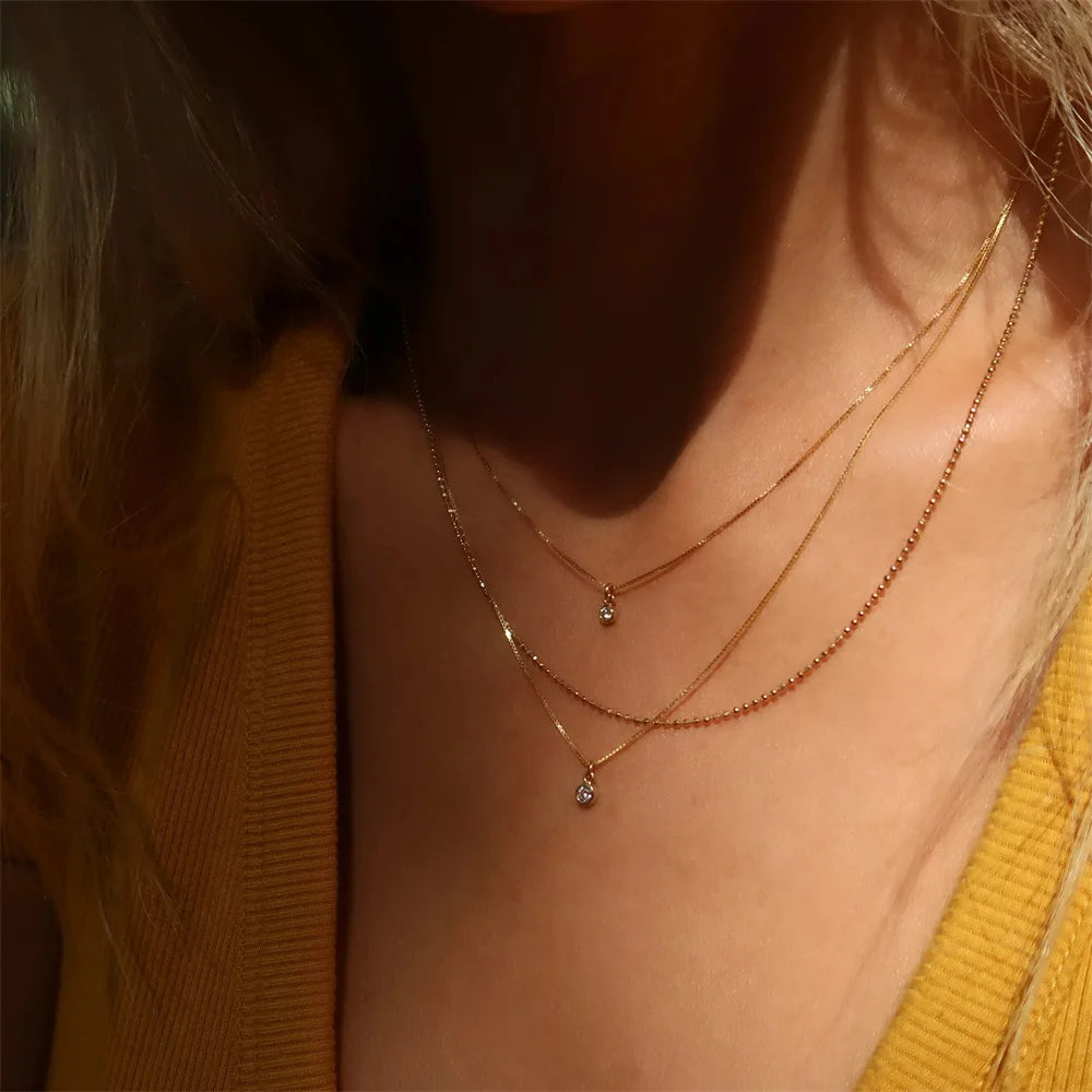 Boho Gold Color Multilevel Geometric Venice Chain Necklace For Women Female Fashion Vintage Round Crystal Pendant Jewelry Gift