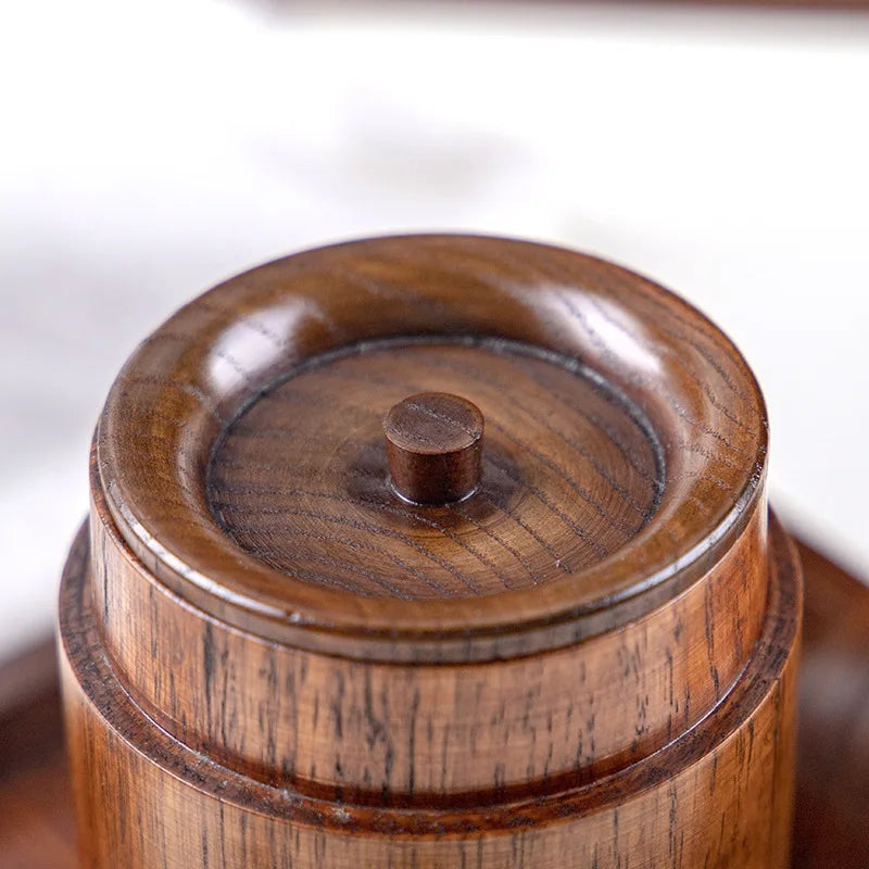 Tea can solid wood handmade box travel portable moisture-proof double-layer sealed Pu'er tea storage tank