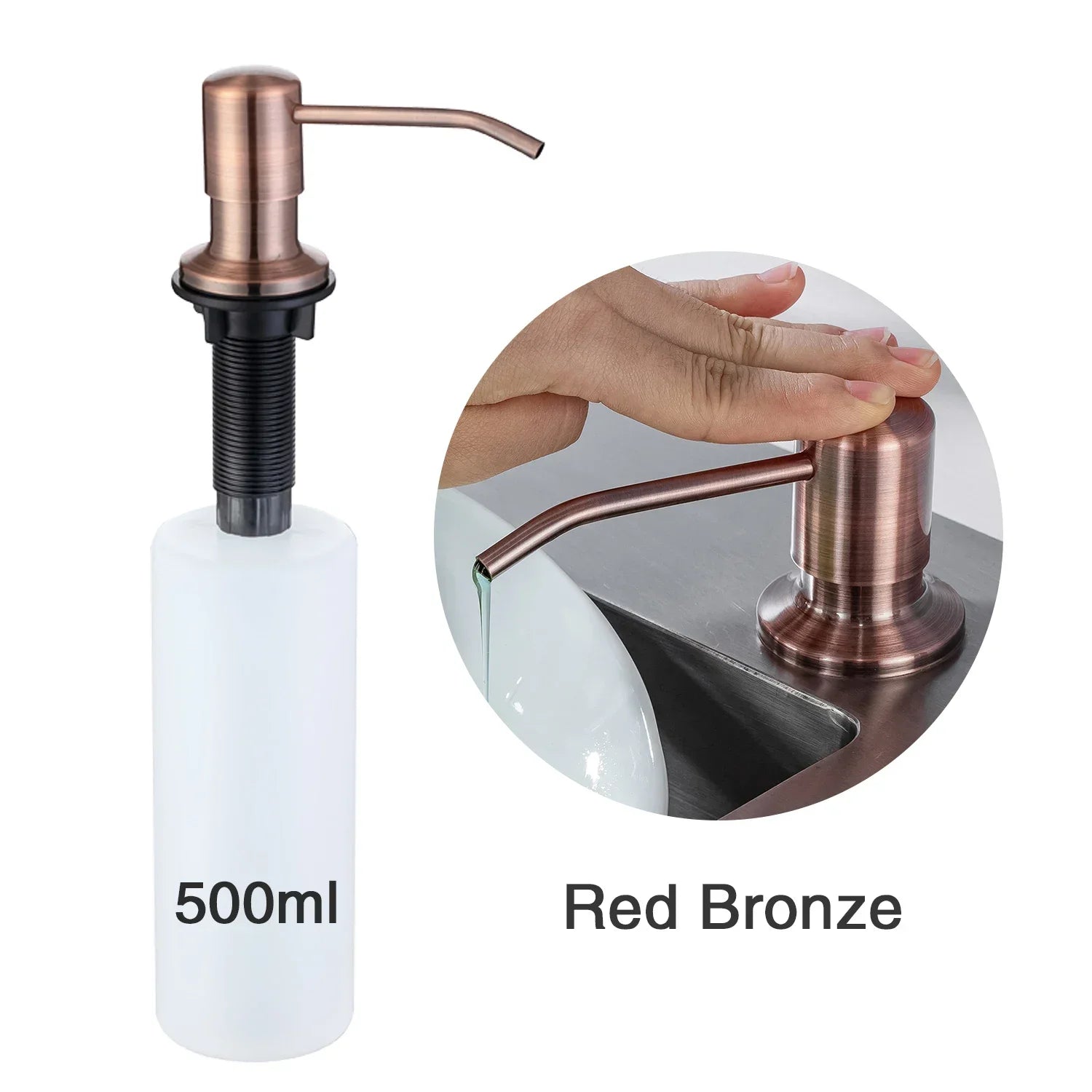Liquid Soap Dispensers Stainless Steel Pump Head with 500ML PE Bottle Build in Dispenser Soap for Kitchen Accessories
