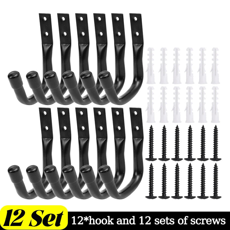 12/2x Heavy Duty Metal Garage Storage Hooks Wall Mounted J Hanger Hooks Utility Hanging Hook for Cycling Bike Garden Accessories