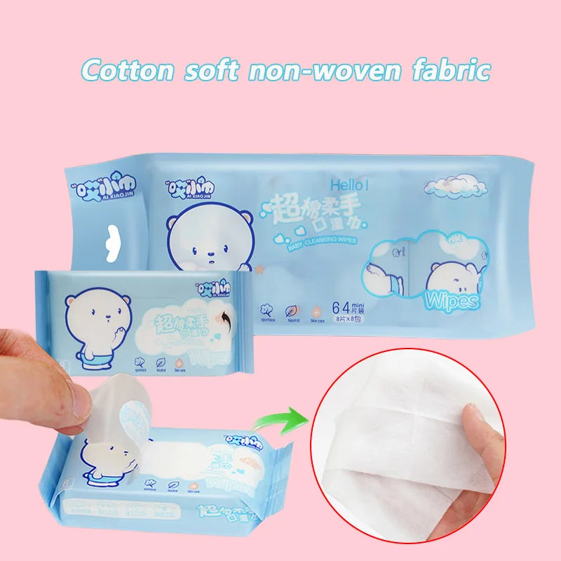 64pcs Disposable Mini Hand Wipes/Portable Travel Size Special Extraction Hand and Mouth Cleaning Wipes Fo Home School Supplies