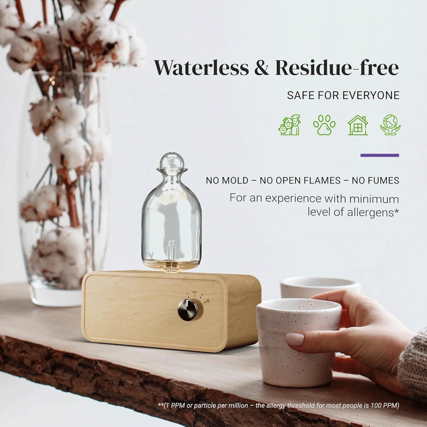 Nebulizing Essential Oil Diffusers For Aromatherapy - Battery Operated Diffuser Wood & Glass Oil Diffuser For Home Office