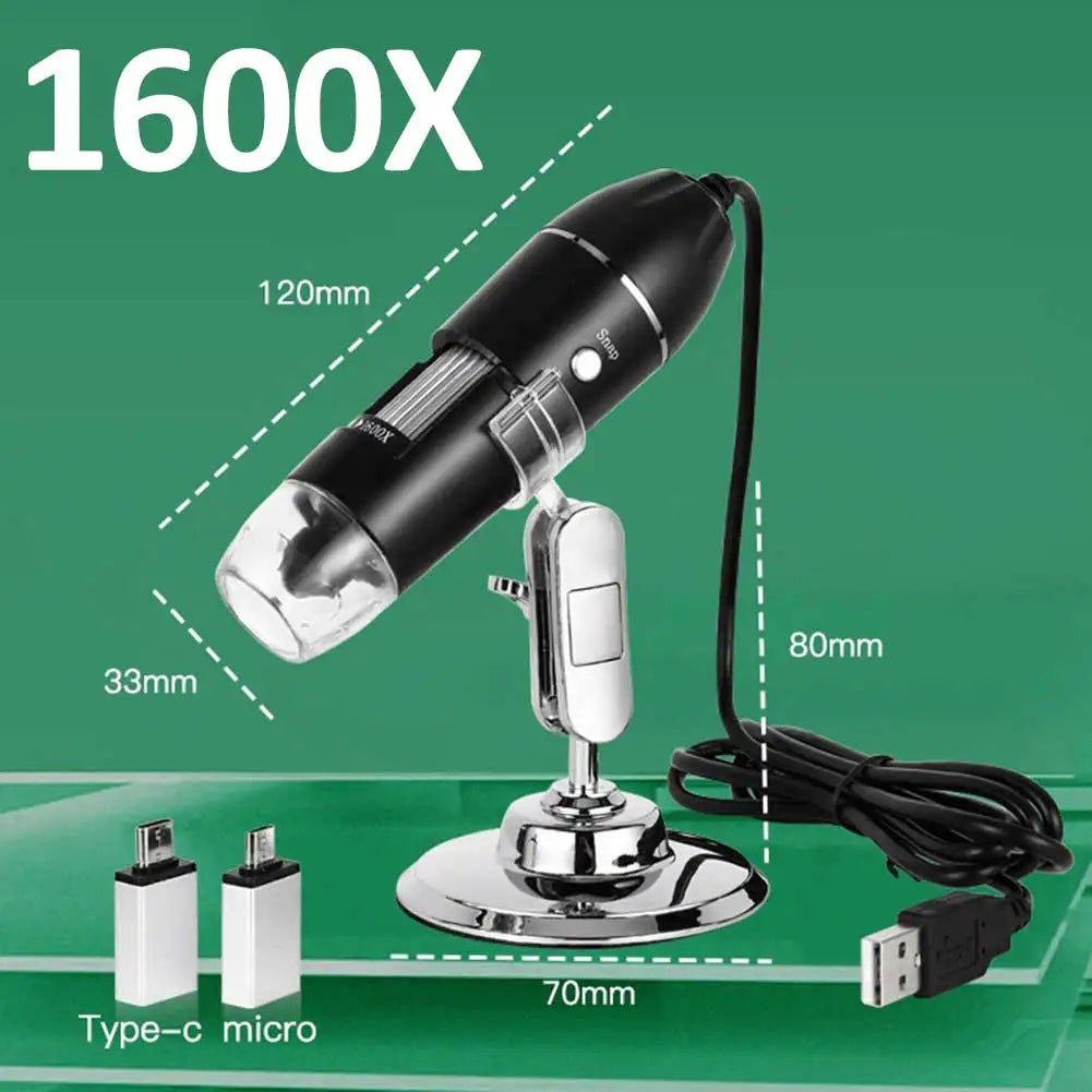 500X/1000X/1600X Digital Microscope Camera Type-C USB Portable Electronic Microscope For Soldering LED Magnifier Phone Repair