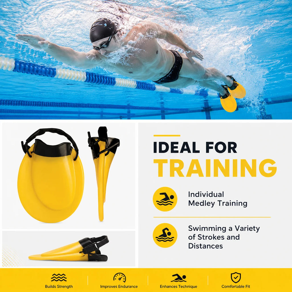 Swim Training Fins for All Strokes Ergonomic Fit Adjustable Heel Strap Comfortable Swimming Gear