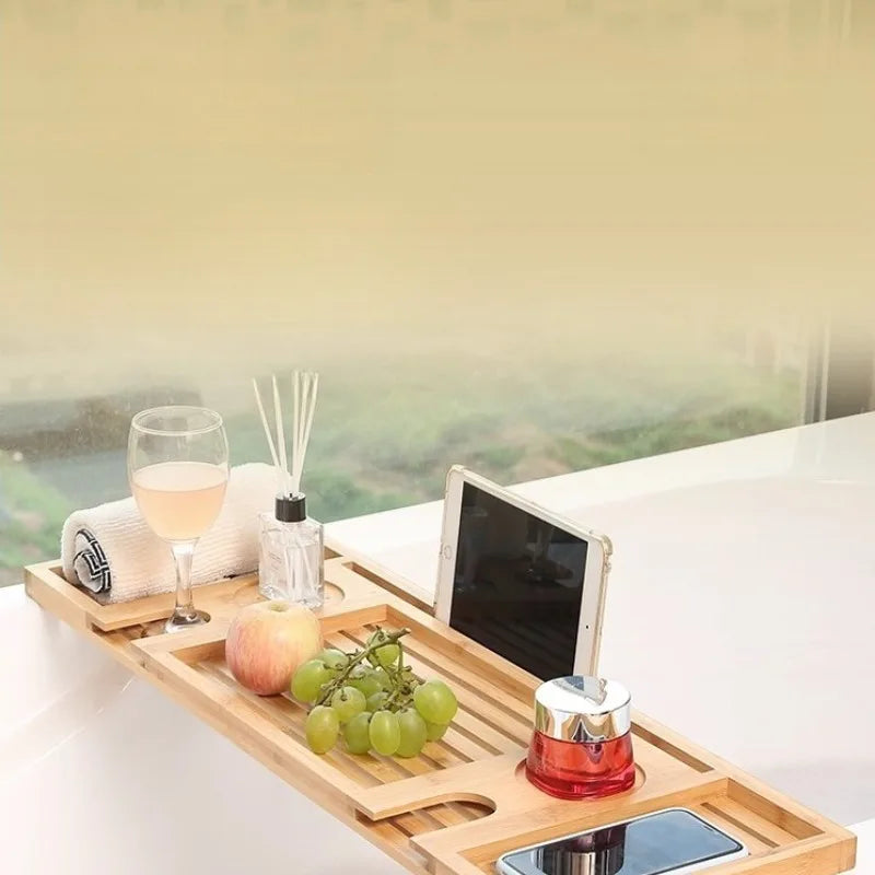 Minimalist Bamboo Bathtub Rack Simple Wooden Bath Shelf Storage Tray Tub Caddy for Guesthouse Soaking Essentials