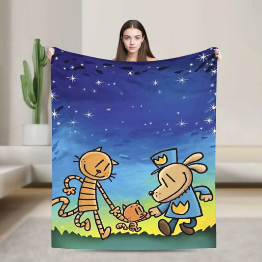 Dog Man Dogman Movie Comic Blanket Cartoon Flannel Vintage Warm Throw Blanket for Coverlet Spring/Autumn