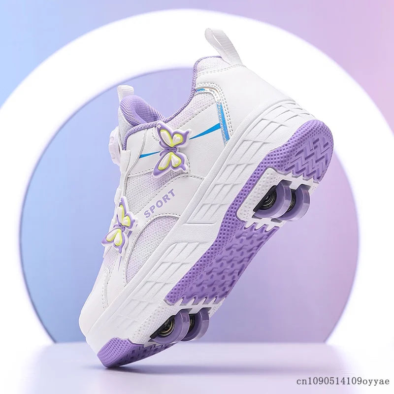 Roller Skates Girl 4 Wheels Sneakers  Kid Fashion Casual Sport Quad Skates Children Skating Shoes