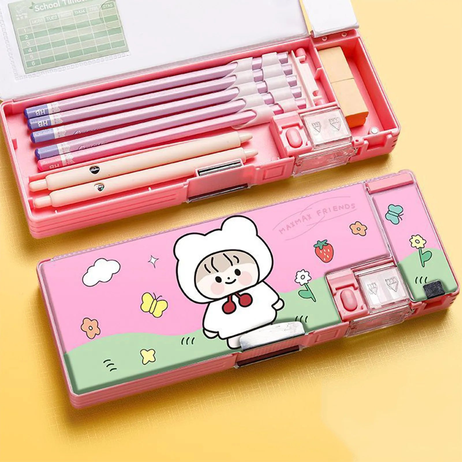 Plastic Stationery Organizer Box Unicorn Bear Astronaut Stationery Pencil Case School Gifts for Kids Teens Supplies