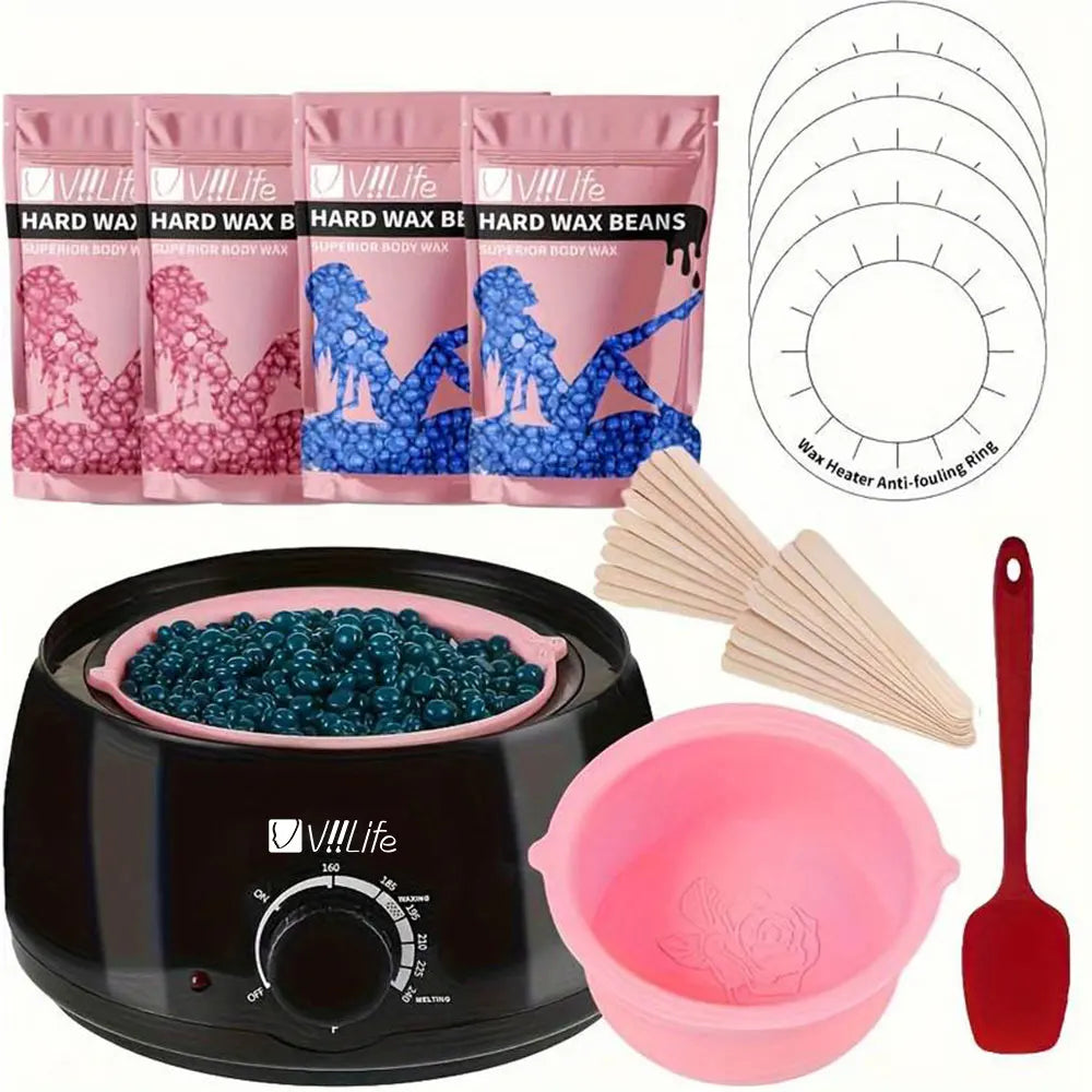 Hot Wax Machine Kit – Wax Warmer, Wax Beans & Depilatory Epilator Set for Hair Removal