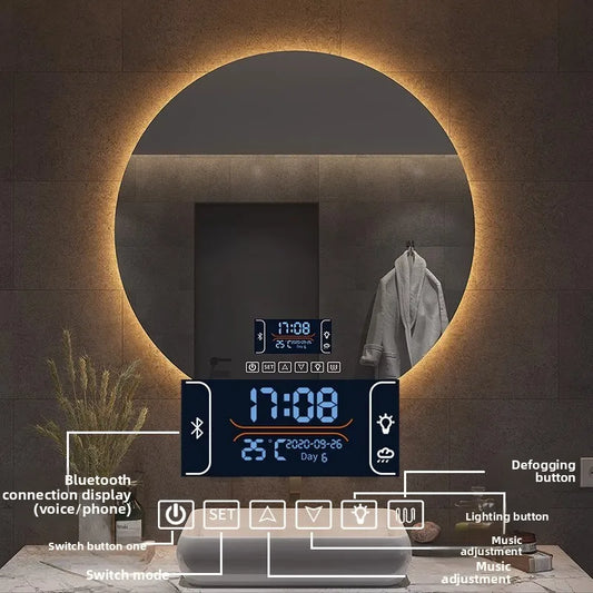 Round Mirror Wall-mounted Smart Bathroom Mirror Led Touch Screen High Definition Anti-fog Luminous Wall-mounted Mirror