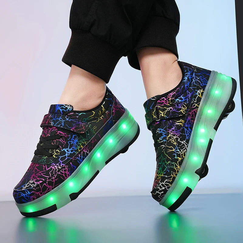 4 Wheel Dual-Use Roller Skates With Detachable Wheels,Sneakers, Boys And Girls Shoes With Wheels,Speed Skate