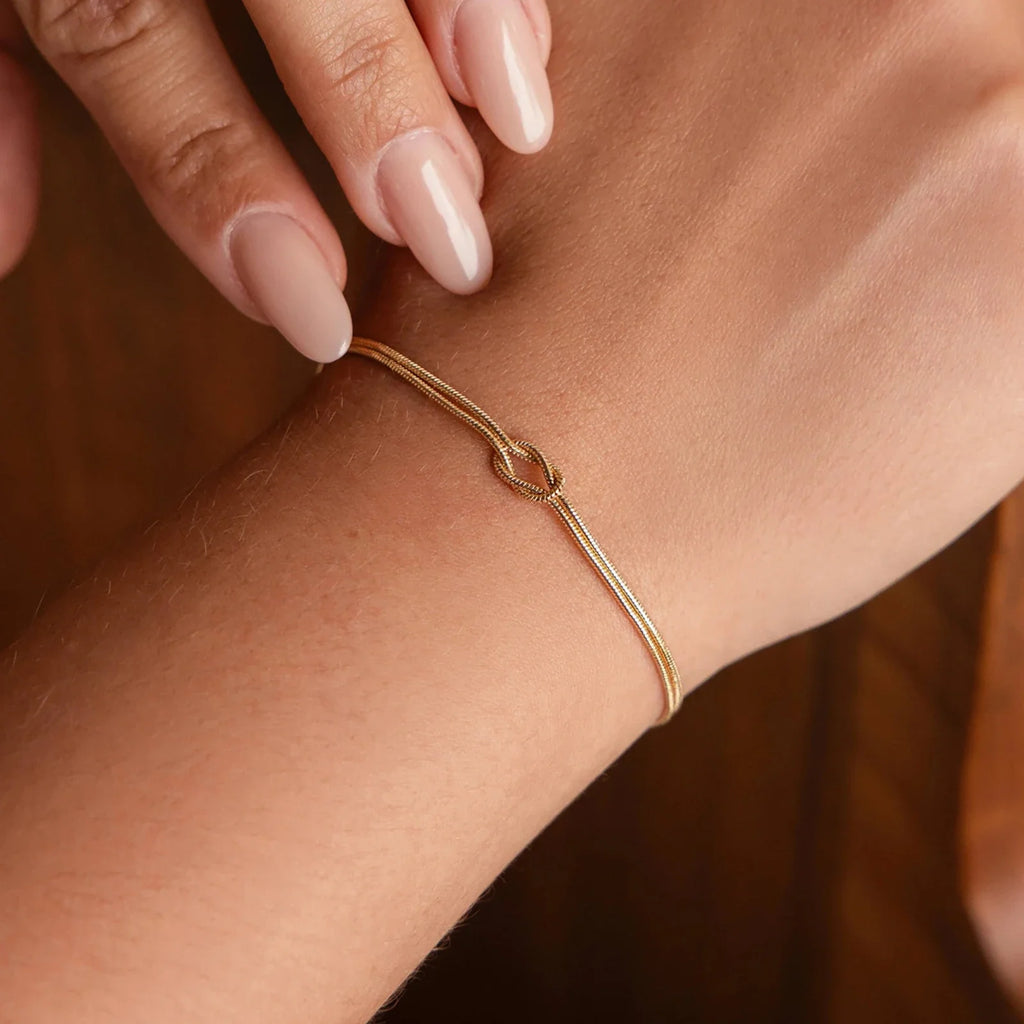 Cazador Gold Color Love Knot Double Snake Chain Bracelet Stainless Steel Trendy Bracelets for Women Men Jewelry Mother's Gift