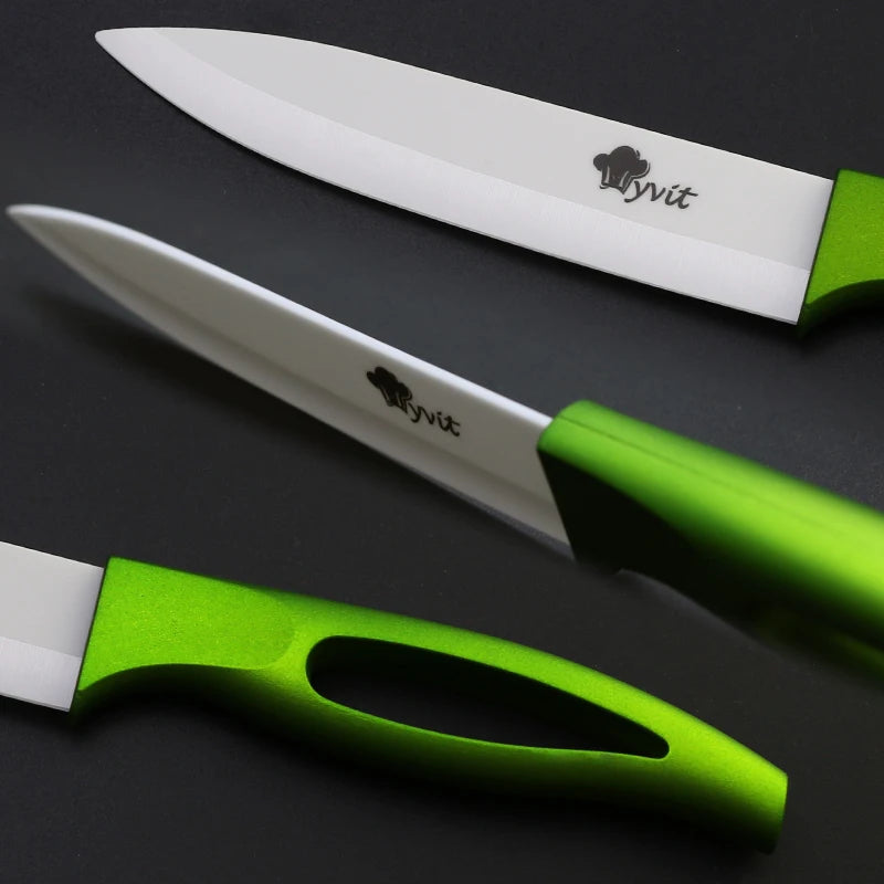 Ceramic Knives 3 4 5 Inch Fruit Utility Slicing Knives Green Handle White Blade Cooking Kitchen Knife Cook Set