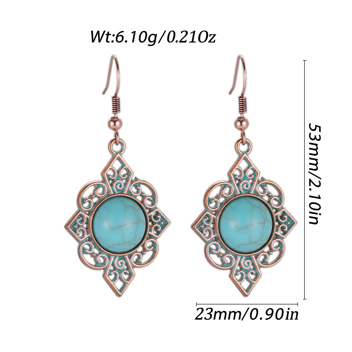 Antique New Blue Stone Turquoise Earring for Women Boho Fashion Bronze Geometric Water Drop Flower Dangle Earrings Jhumka