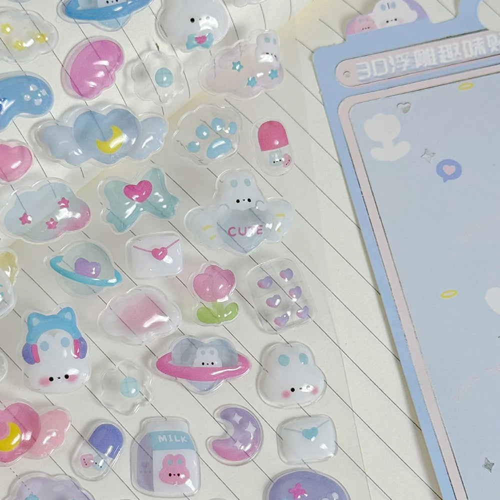 1pc Cartoon-Themed 3D Embossed Diamond Stickers, PVC Craft Decals for Scrapbooking & Stationery Decoration - Perfect for DIY Pro