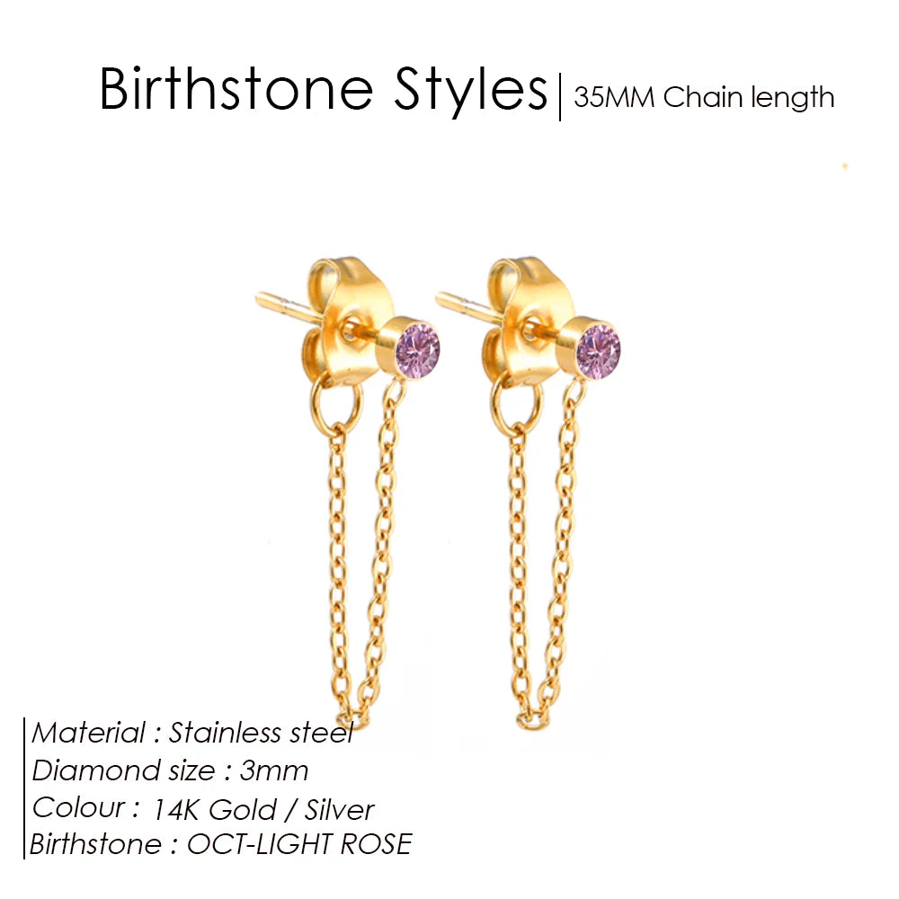 EManco Zircon Birthstone Pendant Earrings 12 Zodiac Signs Stainless Steel Jewelry Party Gifts