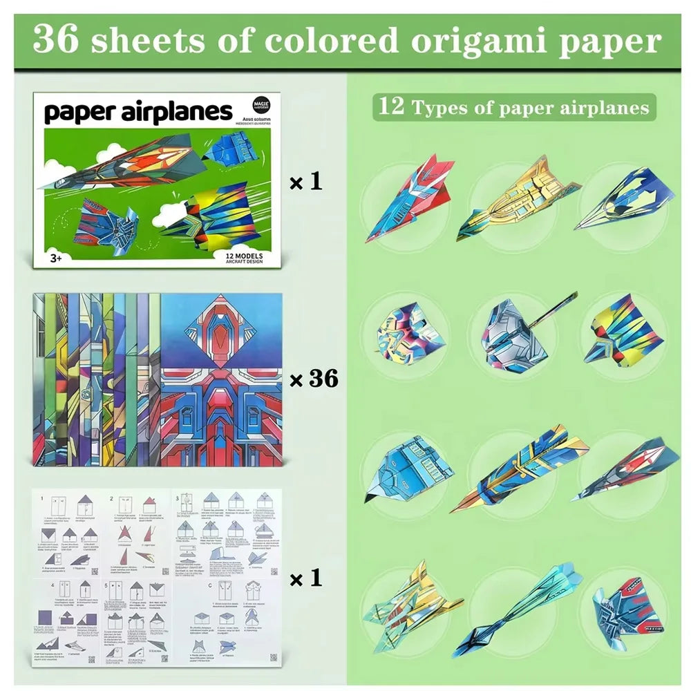 Color Origami Paper Set 12/96 Sheets DIY Handmade Craft Paper with Instruction Book for Children Boys Girls Gift