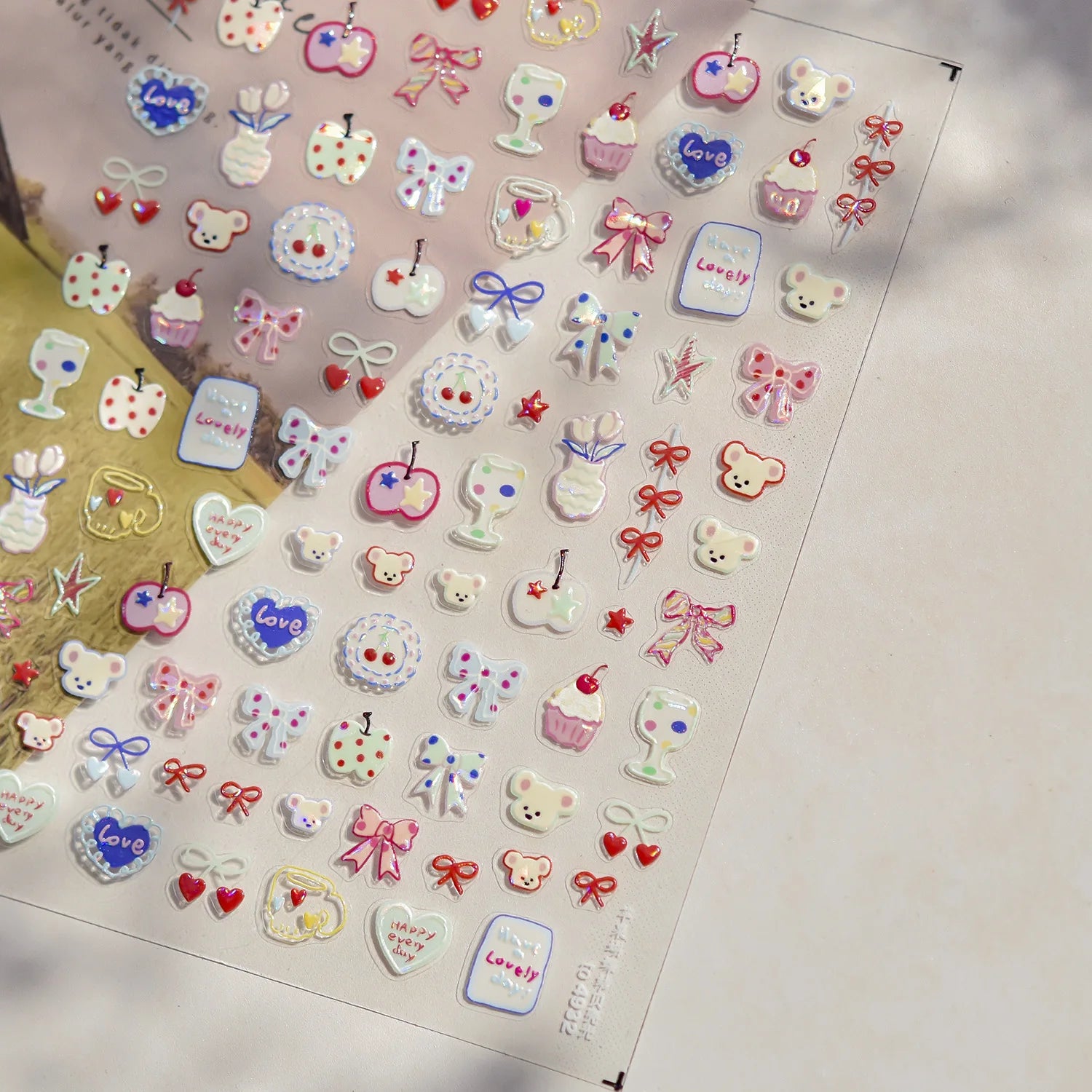 Fresh Sweet Fruits Strawberry Cherry Bowknot Love Heart Lemon 5D Nail Art Stickers Self Adhesive Decorations Nail Manicure Decal