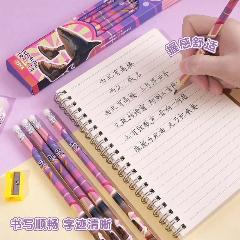 12pcs/box Foreign Shan Hai Jing Series HB Pencil with Eraser Pencil Wooden Stick Human Fusion Monster Pencil for back to school