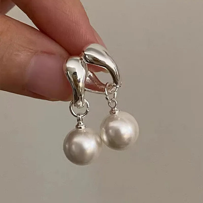 Imitation Pearl Earrings for Women Trendy Detachable Drop Earring French Elegant Geometric Jewelry Female Party Accessories