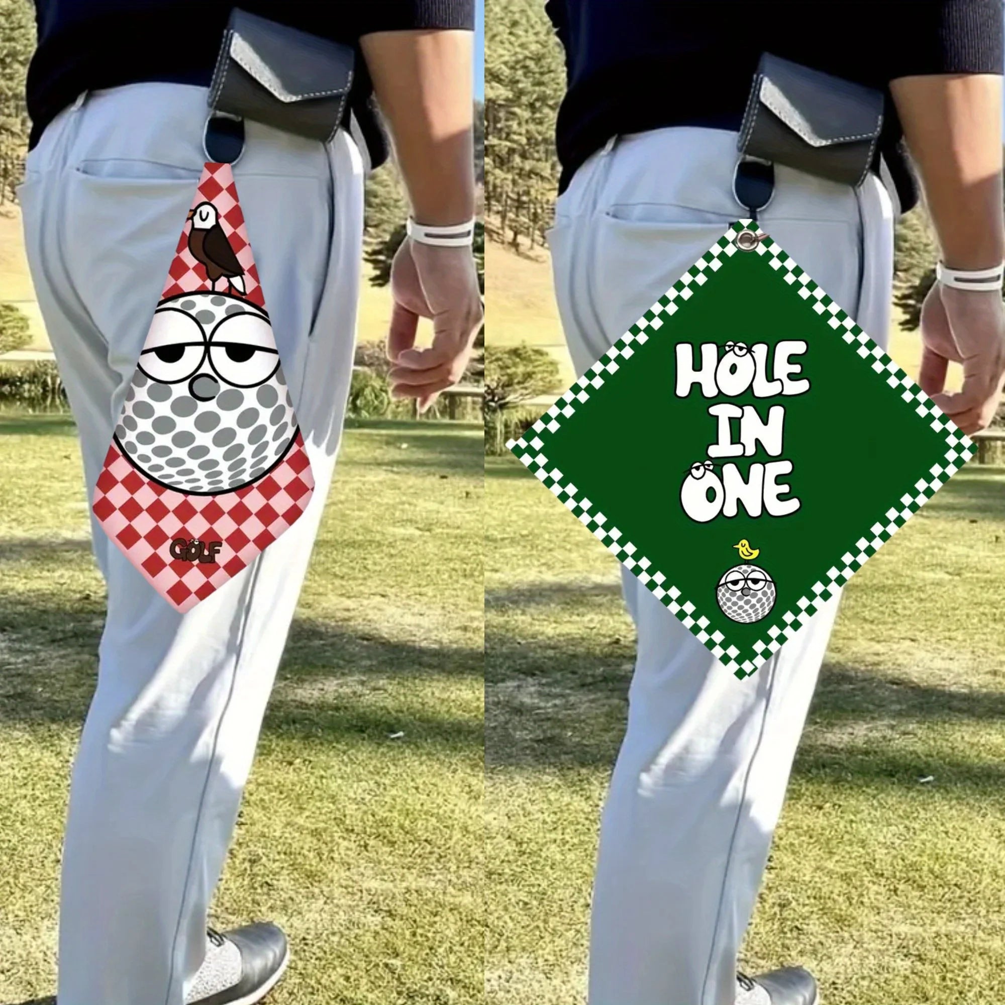 2 counts New High Quality Golf Towels Fashionable and Double Sided Print Telescopic Hook Quick Drying Super Absorbent Soft Fast