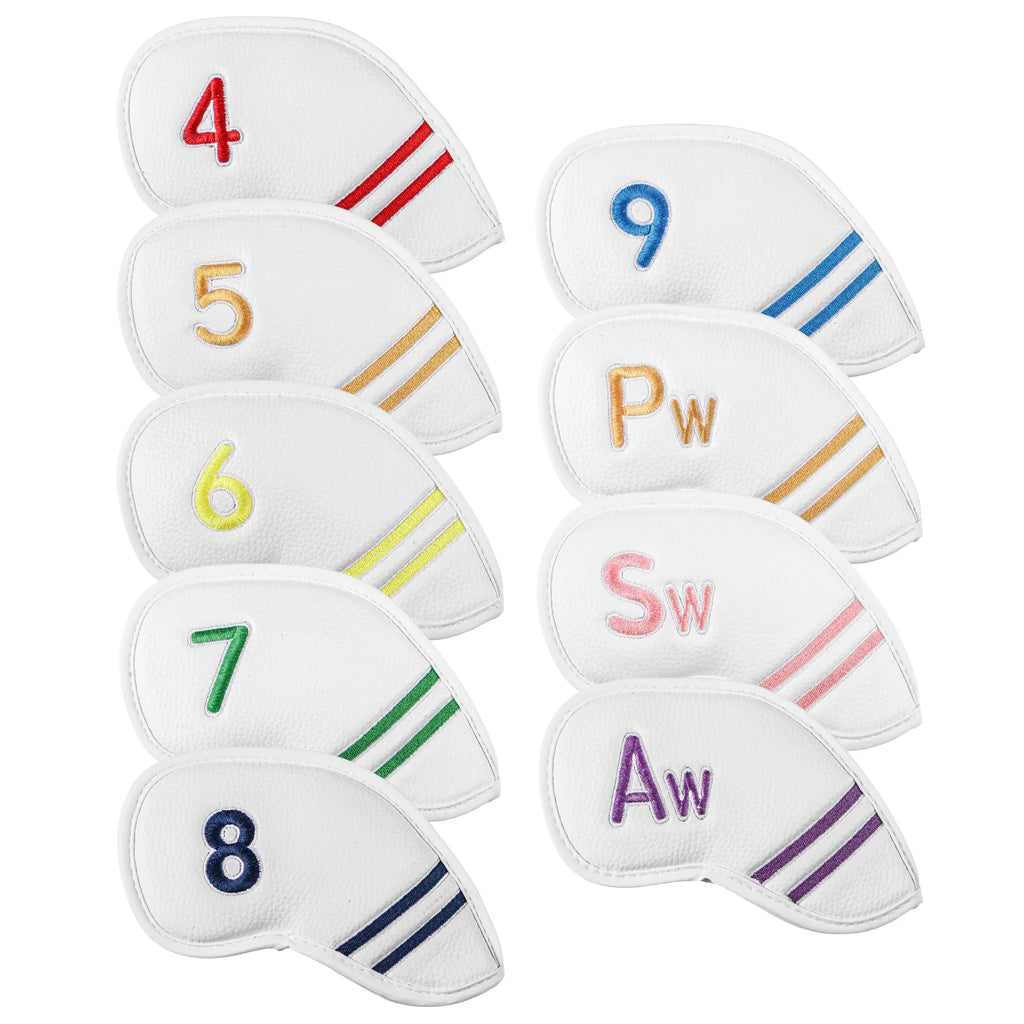 Golf Club Headcovers Value 9 Pack, Premium PU Leather with Double-Sided Colorful Embroidery Label for Strong Protection