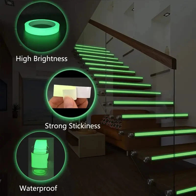 Green Glow In The Dark Tape, Self Adhesive Luminous Fluorescent Sticker Tape for Wall Stair Safety Marking Party Decor