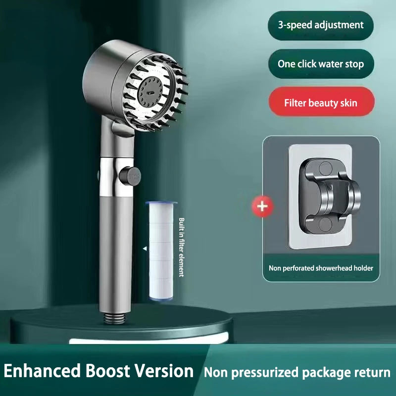 High Pressurized Filter Shower Head 3-mode Adjustable Spray With Massage Brush Rain Faucet Shower Set Bathroom Accessory