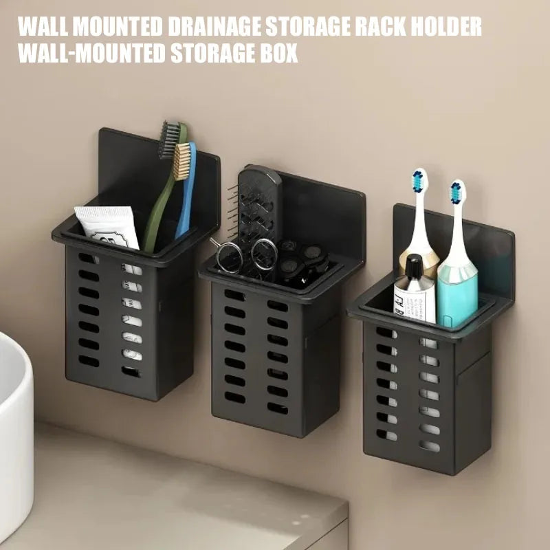 Wall Mounted Drainage Storage Rack Holder Wall-mounted Storage Box For Bathroom Toiletries Kitchen Office Hanging Bracket