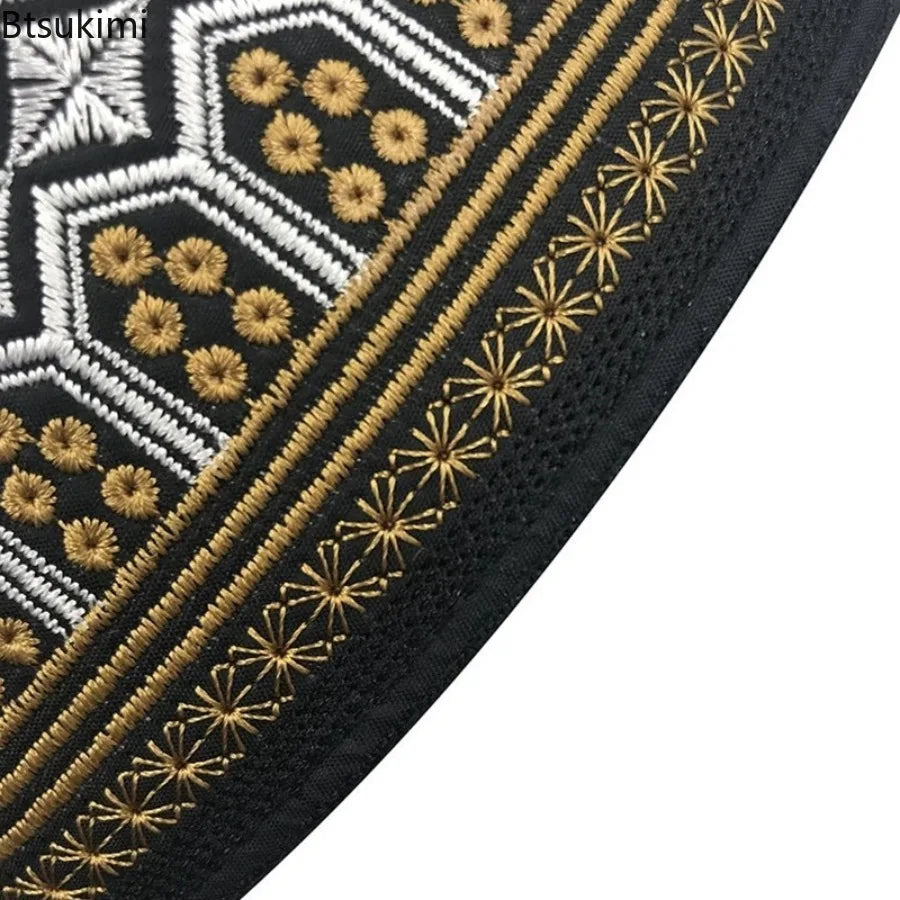 Embroidery Emboss Turban Hats Men's Breathable Islamic Kufi Prayer Hat Eid Ramadan Hijabs Beanies Caps Fashion Muslim Skull Hats